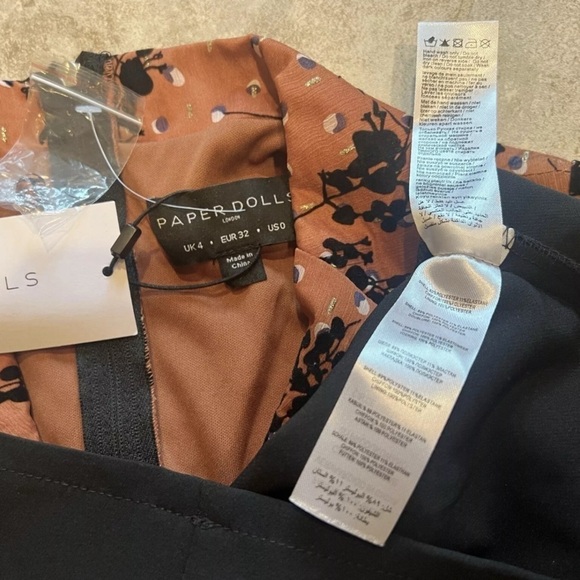 NWT Paper Dolls ASOS chiffon copper 2 in 1 mini dress black size 0 belted - Picture 3 of 5